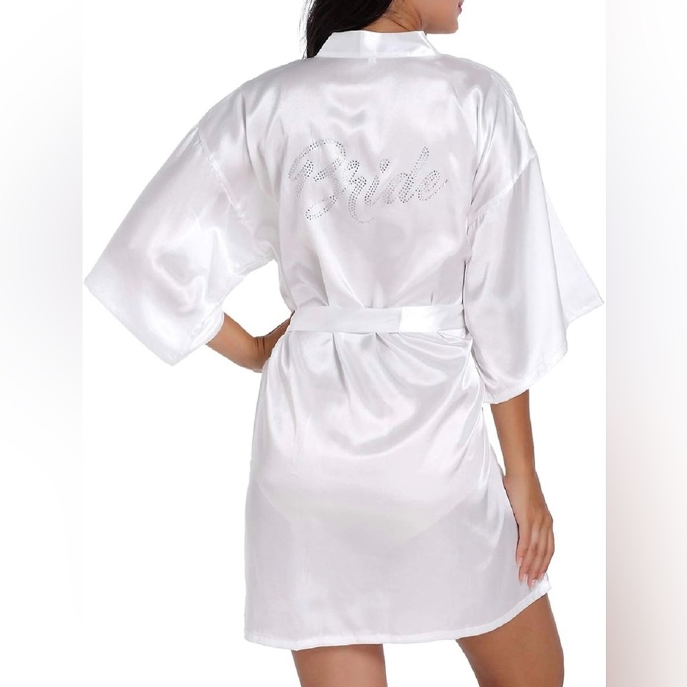 White satin bride robe sparkle bling size S/M wedding day bachelorette